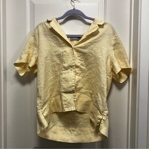 Everlane women’s size 12 yellow short sleeve 100% linen button up top